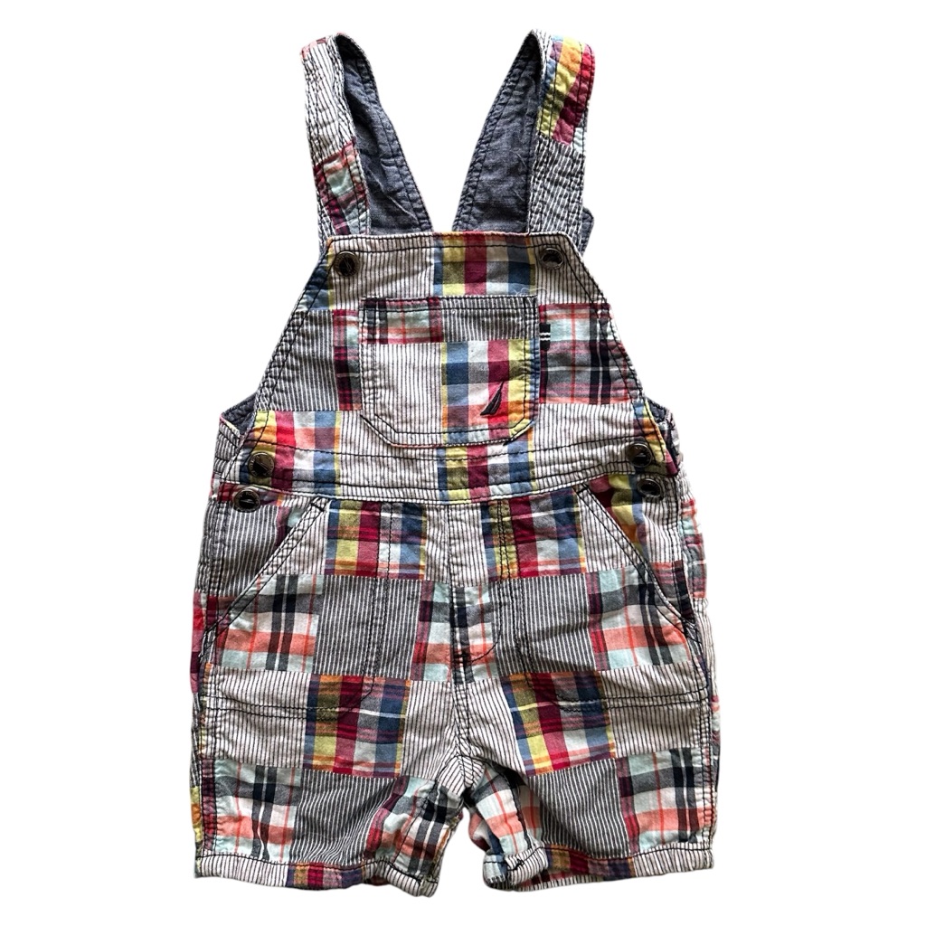 Nautica 100% Cotton -Patchwork Plaid Overalls - Toddler Boys 18m
